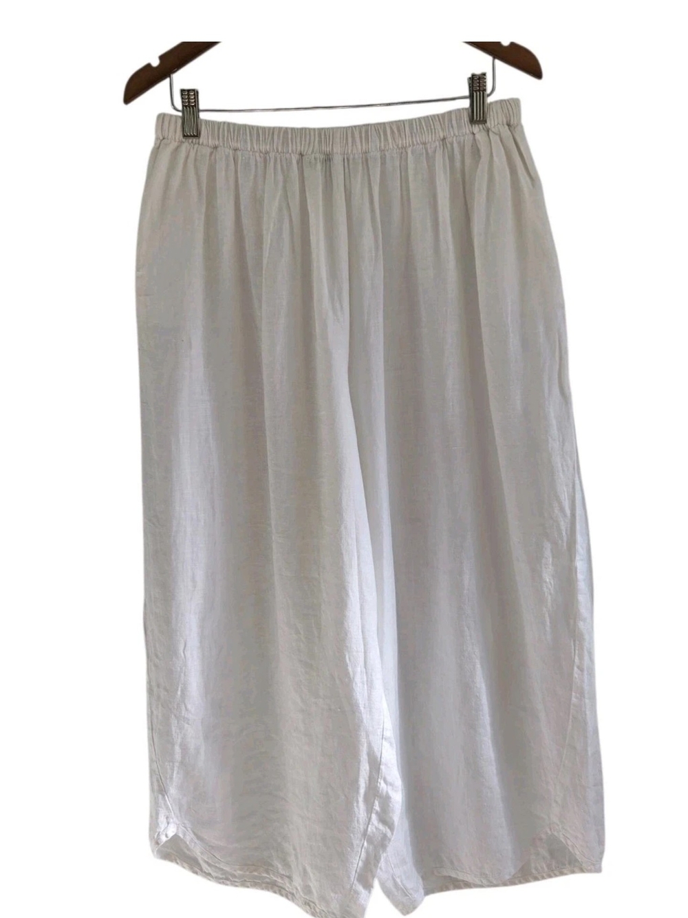 IC By Connie K White Linen Wide Leg Cropped Ankle Pullon Pants Womens Size 3X